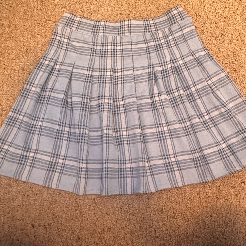 Blue and white school girl skirt.